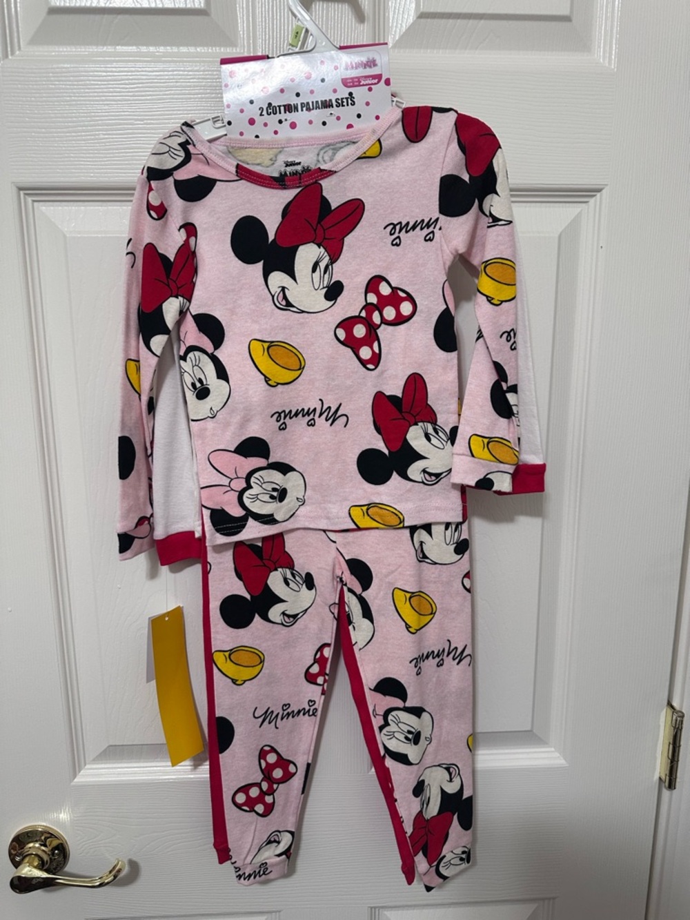 Disney Pink Minnie Mouse Pajama Set with Red and Yellow Accents